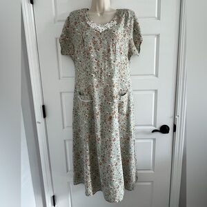 Pellini Vintage Ditsy Floral Lace-Up Back Midi Dress Cottagecore Grannycore 12